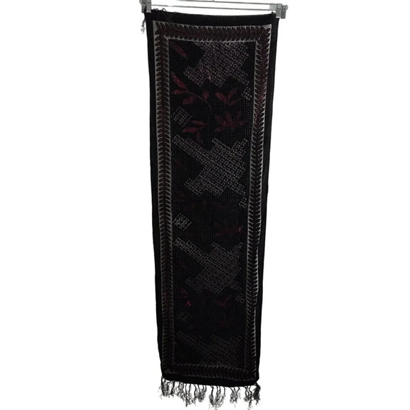 Black Pink Viscose Silk Flocked Scarf Wrap Fringe Lightweight Unbranded - Picture 3 of 7